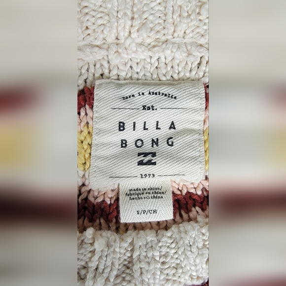 Billabong Cropped Sweater Women's S Cream & Red 100% Cotton Rough Knit  Dolman S - Picture 6 of 14